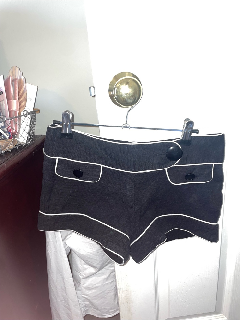 Vintage Y2K Black Low-Waist Shorts with White Piping